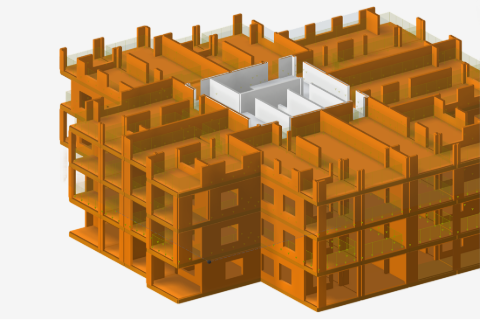 Complexe résidentiel avec des tours modulaires d’Ergodomus présentant des techniques de construction innovantes.