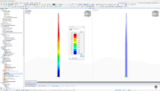 Mât d'antenne en acier conçu dans RFEM 6, analyse des charges de vent. La vérification comprend la vérification de la résistance globale et de la stabilité.