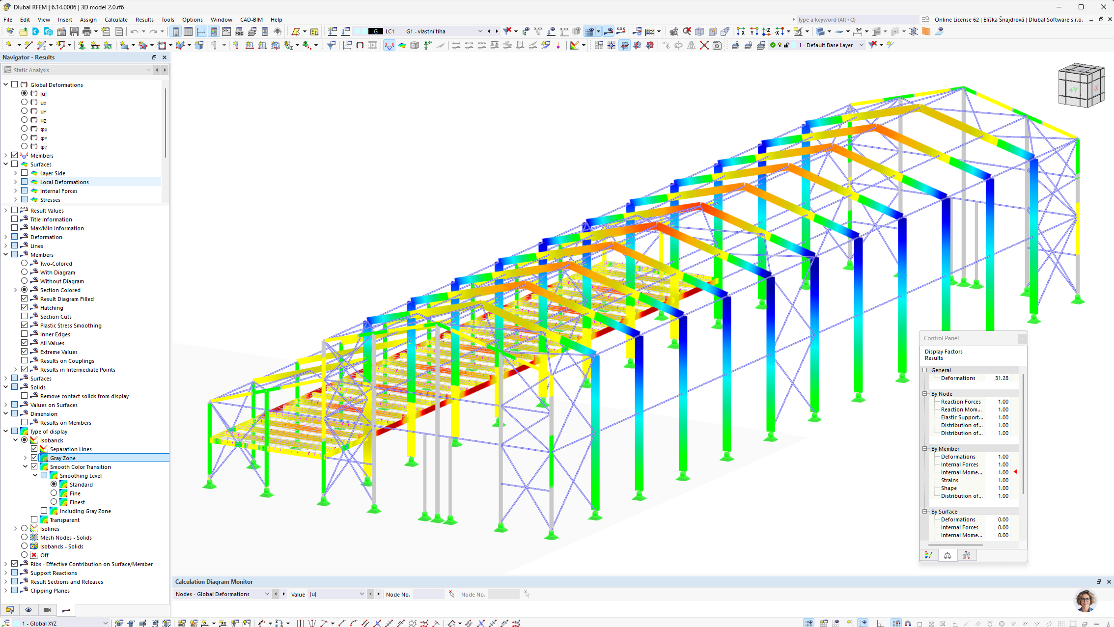 Halle en acier à deux nefs conçue pour le service des tramways, modélisée dans RFEM 5.