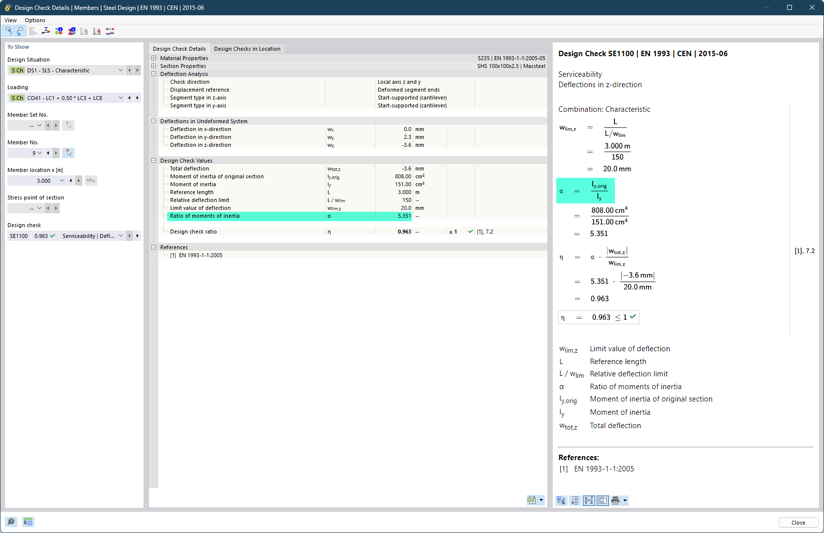 Détail de vérification - Facteur alpha pour l'optimisation des sections à l'État limite de service