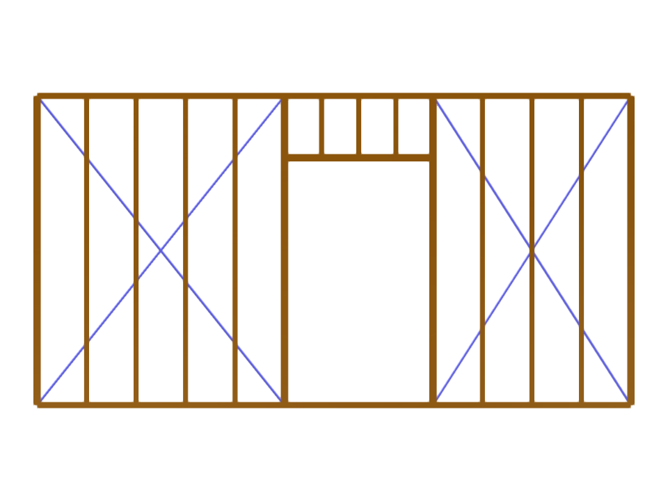 Section de mur en bois préfabriqué avec une ouverture de porte, mettant l'accent sur l'ingénierie des structures en construction bois.