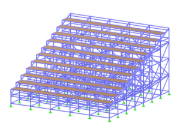 Image d'une structure de tribune temporaire mettant en valeur son ossature et ses calculs de conception.