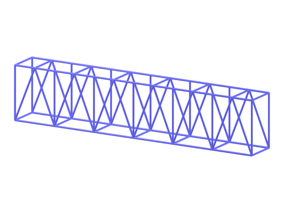 Vue détaillée d'une structure en treillis 3D rectangulaire mettant en évidence les connexions des nœuds et l'analyse de la distribution des charges.
