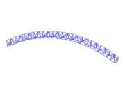 Ferme triangulaire incurvée dans une représentation graphique 3D, illustrant les principes de conception structurelle dans le logiciel RFEM.