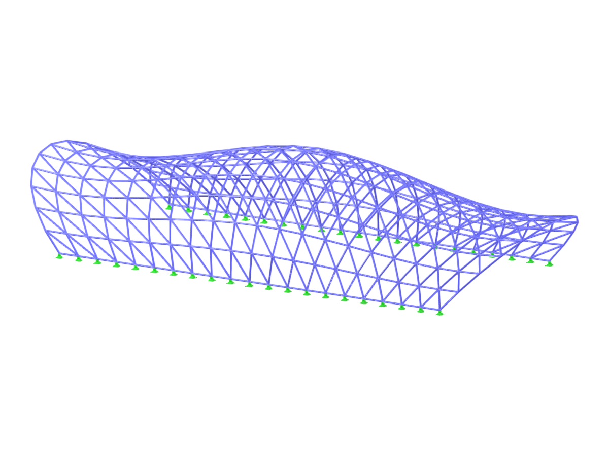 Structure d'abri courbe avec arcs doubles formés par des éléments interconnectés, conçue pour la stabilité et l'attrait esthétique.