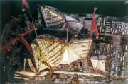 Sydney Opera House pendant la construction en 1965, vue du chantier.