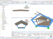 Modèle 3D de passerelle cyclo-piétonne dans RFEM avec structures filaires, surfaces et définition du matériau acier S355
