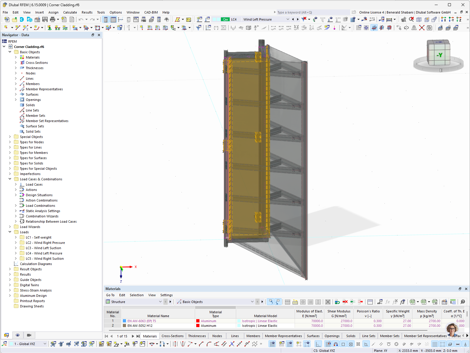 Modèle RFEM de la structure porteuse d’une partie de façade à plusieurs étages