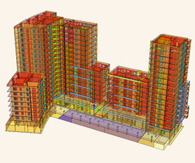 Programma di ingegneria strutturale RFEM | Grattacieli residenziali con negozi e parcheggio sotterraneo (Cracovia, Polonia)
