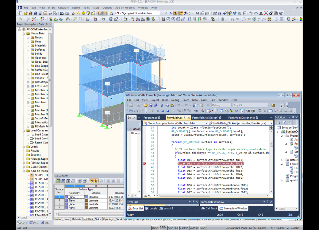 Codice del programma in Visual Studio