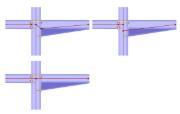 Diverse varianti della derivazione di un modello di analisi per una connessione in acciaio imbullonata (linee rosse e nodi) per il calcolo in un programma quadro