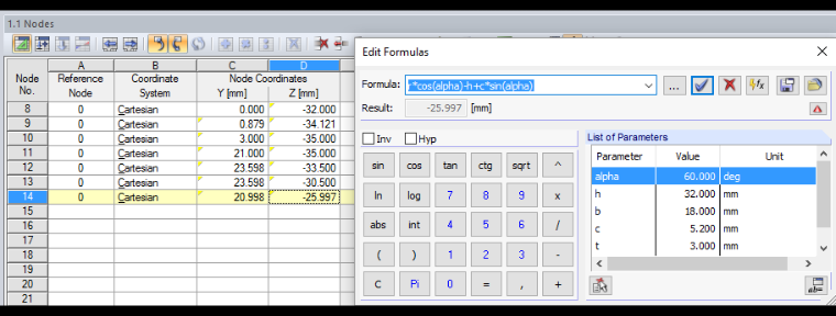 Coordinate del nodo: Modificare la formula