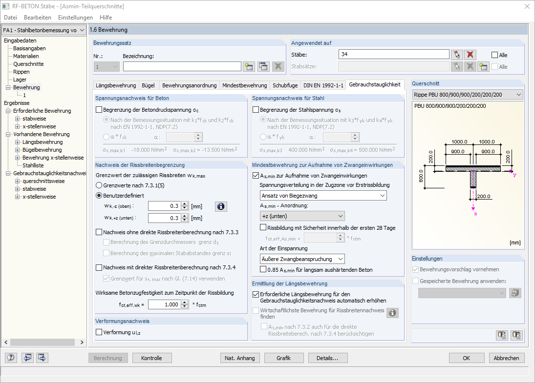 Opzioni per l'armatura minima nel modulo RF-CONCRETE Members