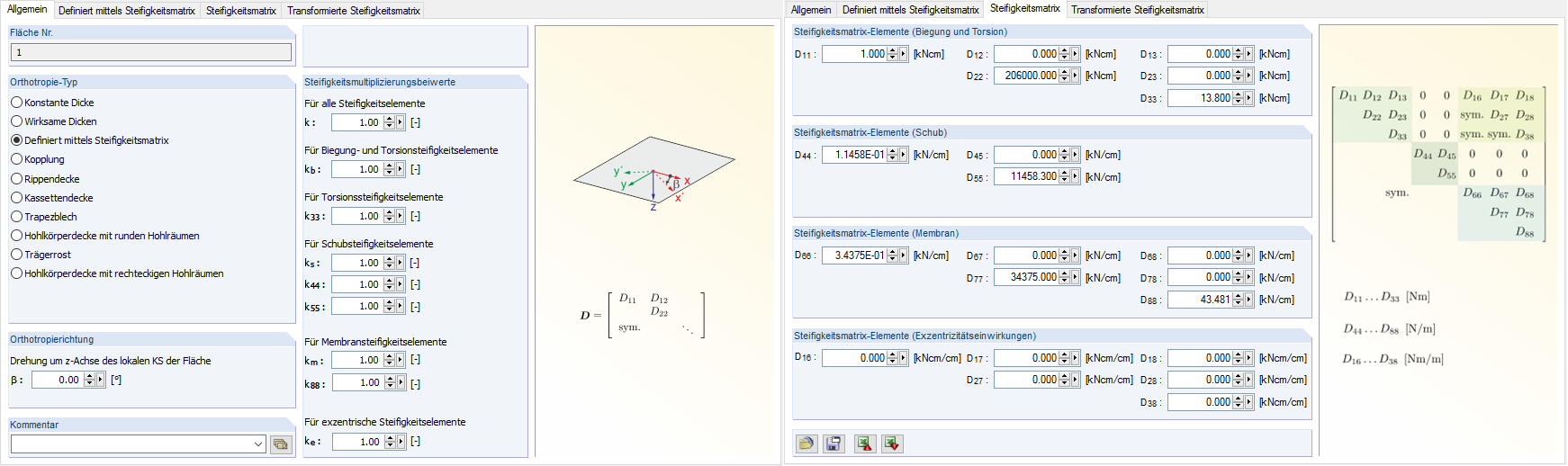 "Modifica rigidezza superficie - Ortotropa" in RFEM