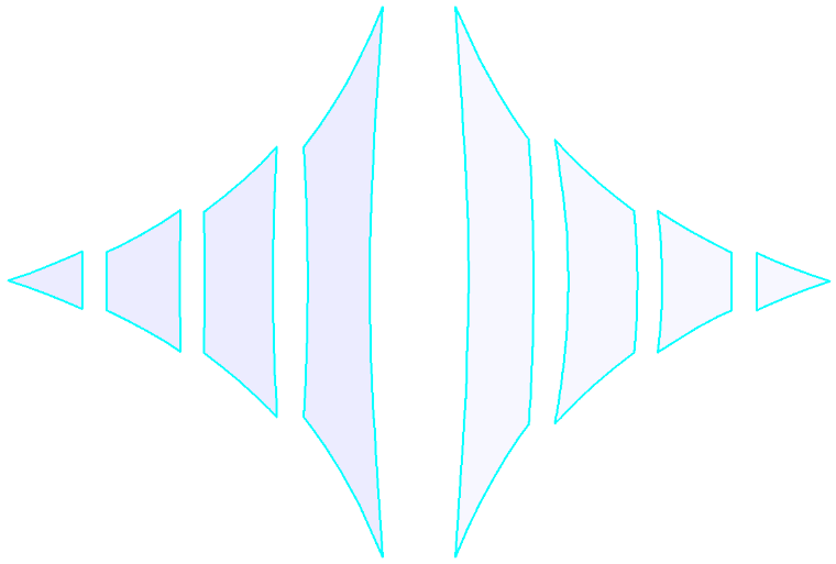Schemi di taglio creati tramite linee di taglio geodetiche (a sinistra) e sezioni piane (a destra)