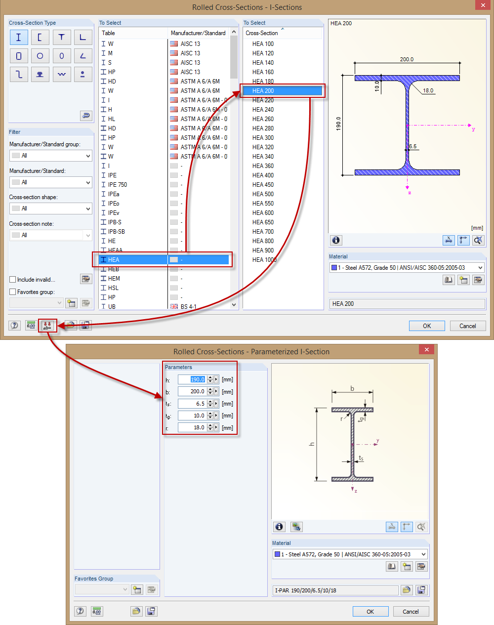 Conversione in sezione parametrica