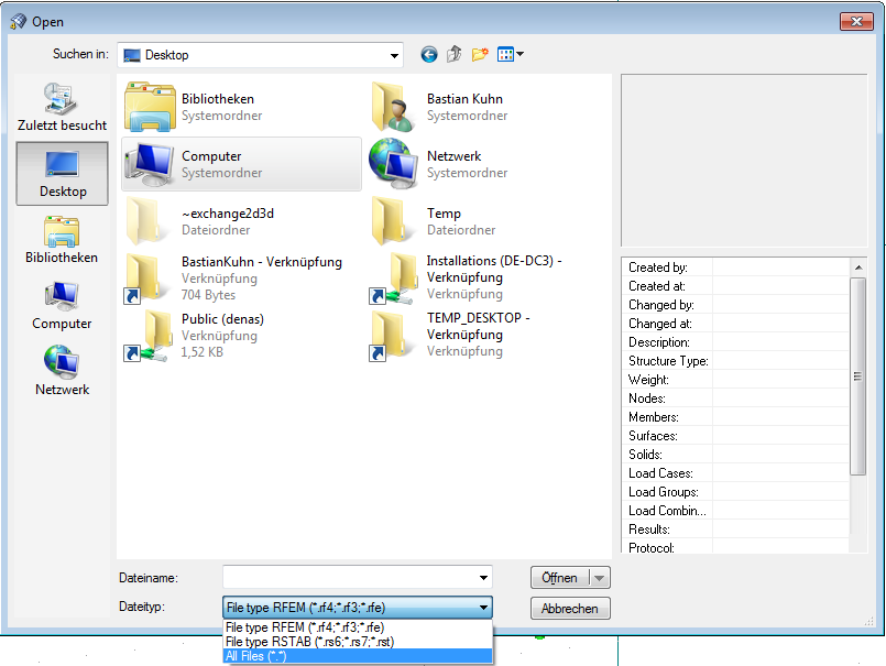 Apertura del modello RX-TIMBER in RFEM 5 o RSTAB 8