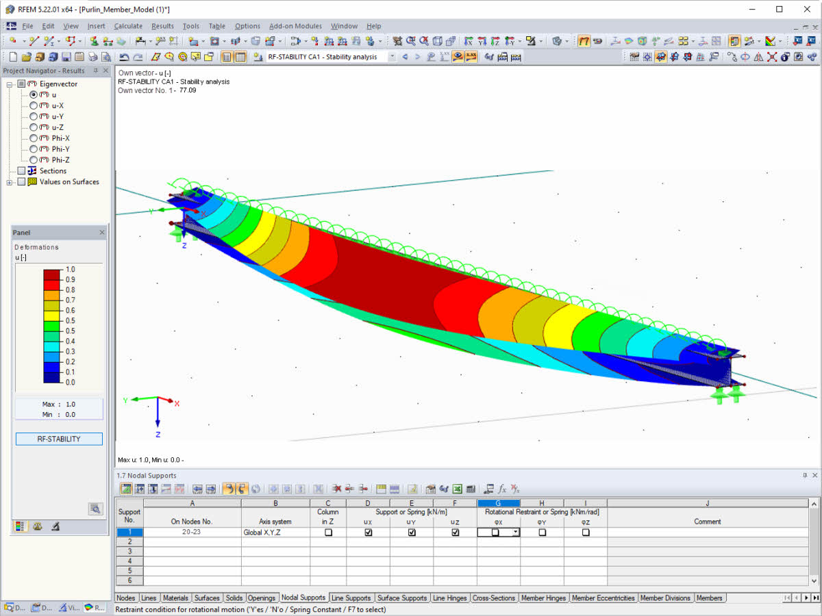 Forma modale e coefficiente di carico critico in RF-STABILITY