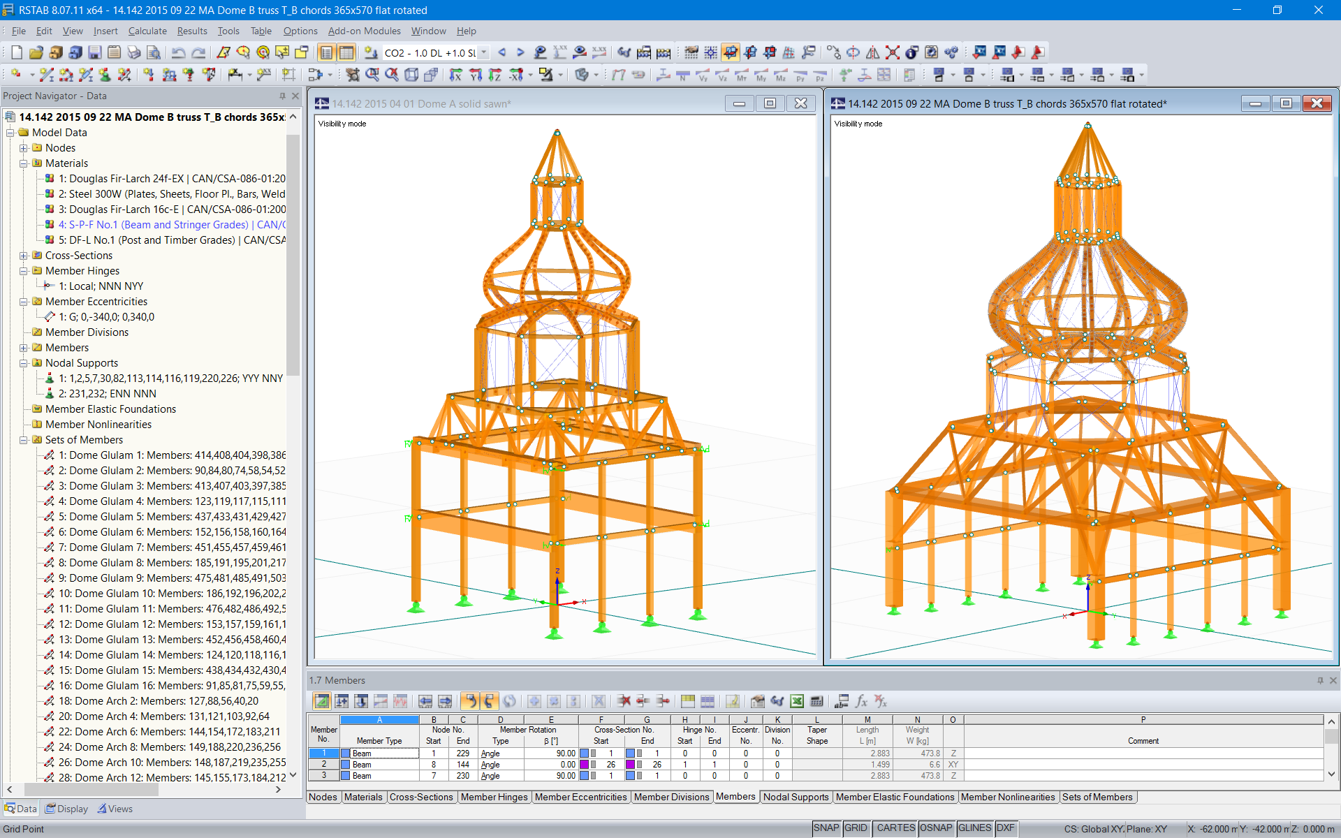 Modelli 3D delle due cupole più alte in RSTAB (© Moses Structural Engineers Inc.)