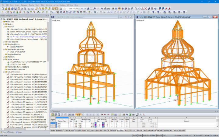 Modelli 3D delle due cupole più alte in RSTAB (© Moses Structural Engineers Inc.)