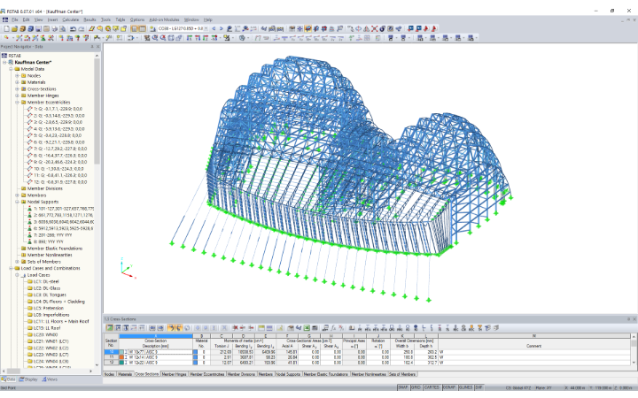 Modello 3D della struttura di supporto in acciaio dell'atrio in RSTAB (© www.novumstructures.com)