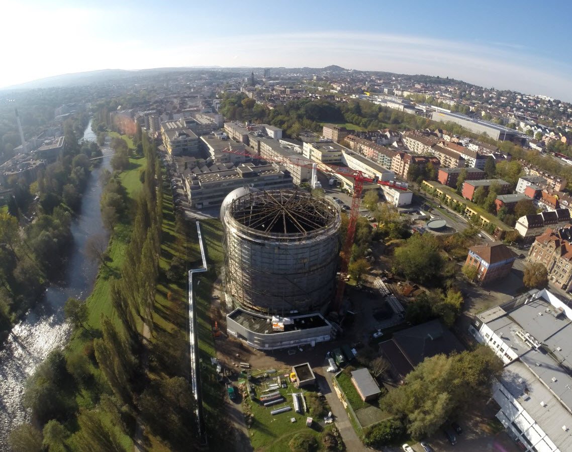 Vista dall'alto del gasometro Pforzheim (© PSB Ingenieurbüro Ehrle Vivas)