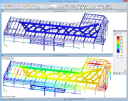 Modello della copertura del food court in RFEM con risultati delle deformazioni (© Obermeyer a.s.)