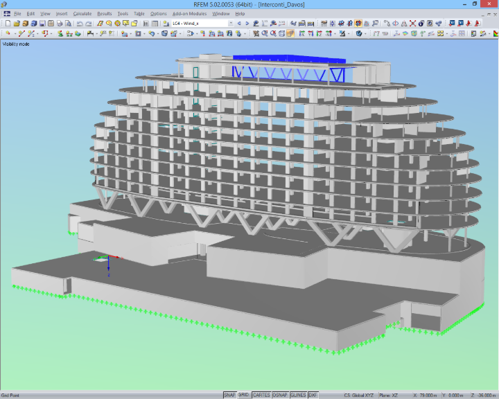 Modello spaziale di hotel in RFEM (© Sailer Stepan e Partner)