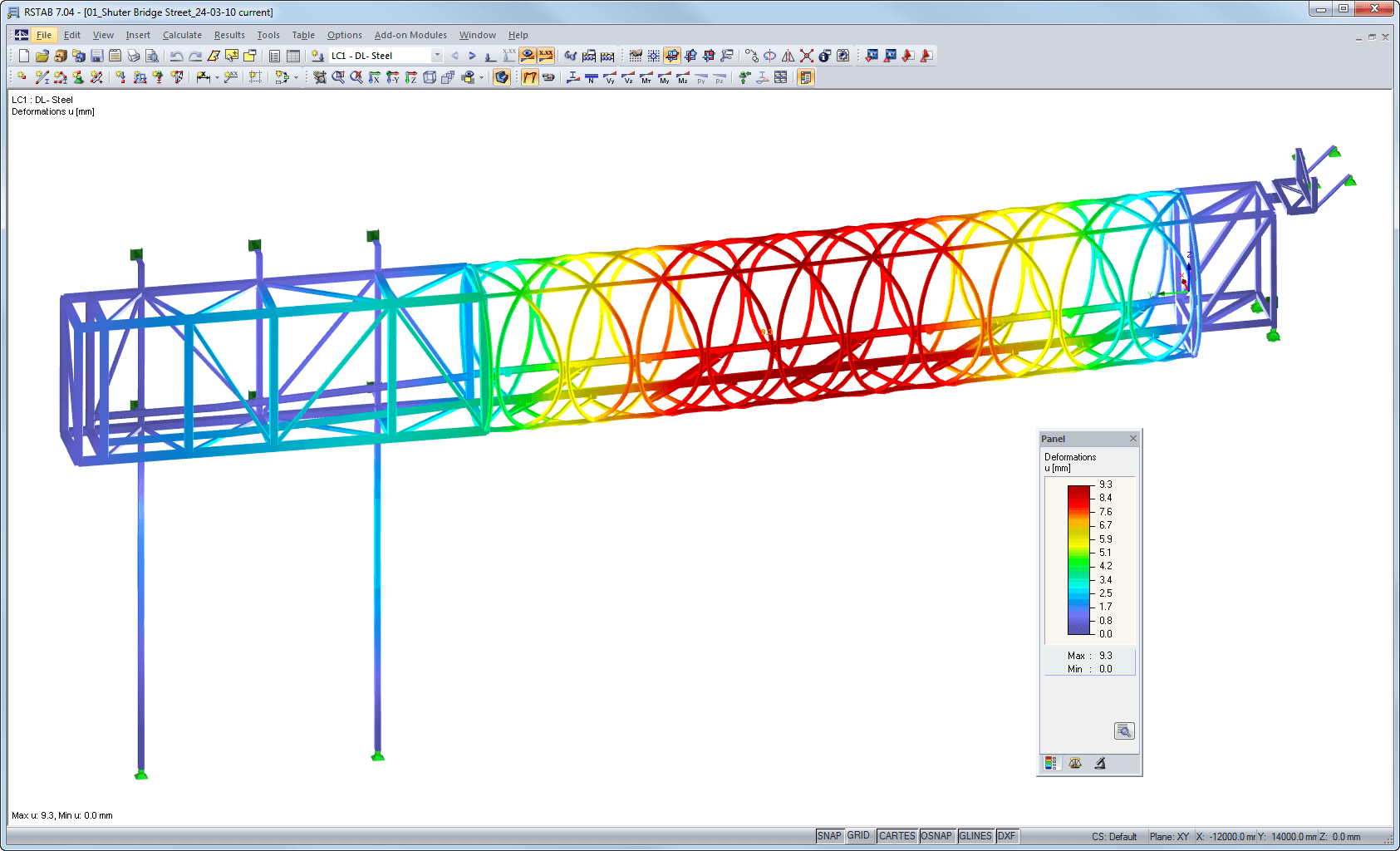 Modello con deformazione visualizzato in RSTAB (© Gartner Steel and Glass GmbH)