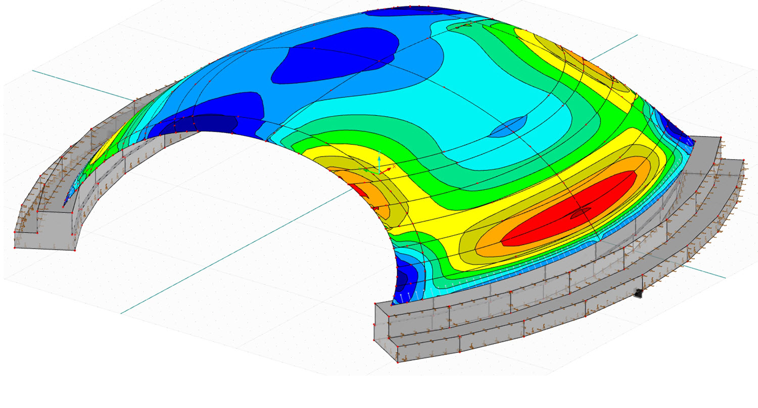 RFEM-Modell der Brücke mit Verformungen im Endzustand (© Benjamin Kromoser)