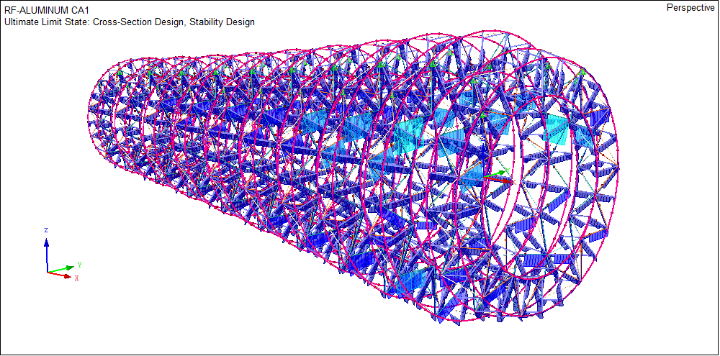 Modello RFEM con risultati di progetto RF-ALUMINUM (© T&E Support)