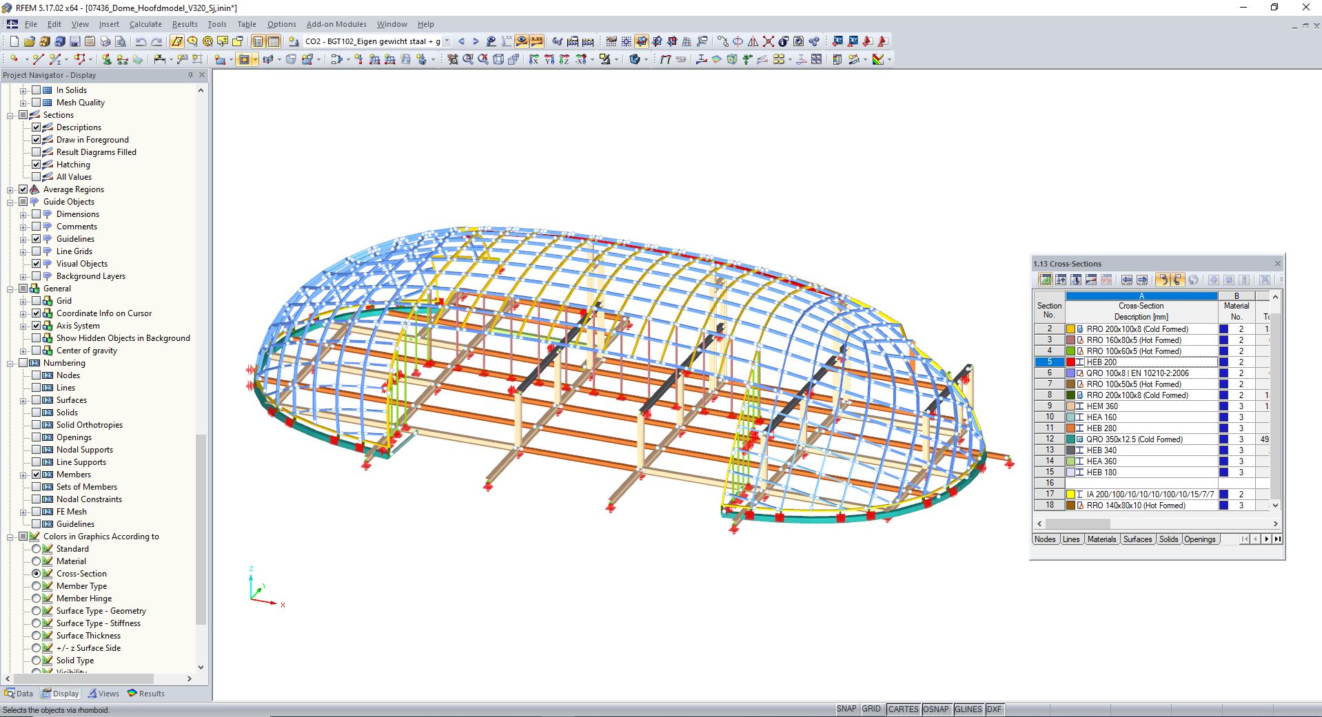 Struttura a cupola in acciaio, modello RFEM (© Octatube)