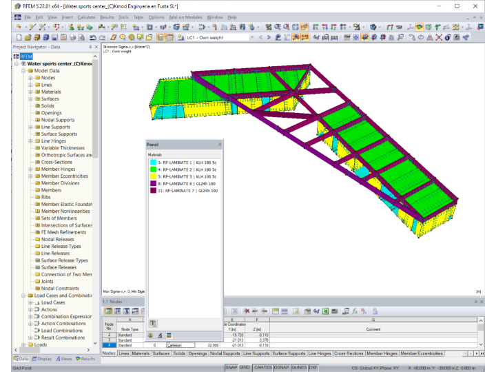 Modello RFEM del centro per sport acquatici (© Kmod Enginyeria en Fusta SL)