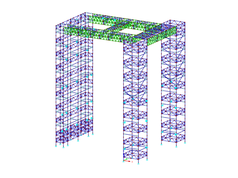 Modello 3D dell'impalcatura in RFEM (© PlusEight System AB)