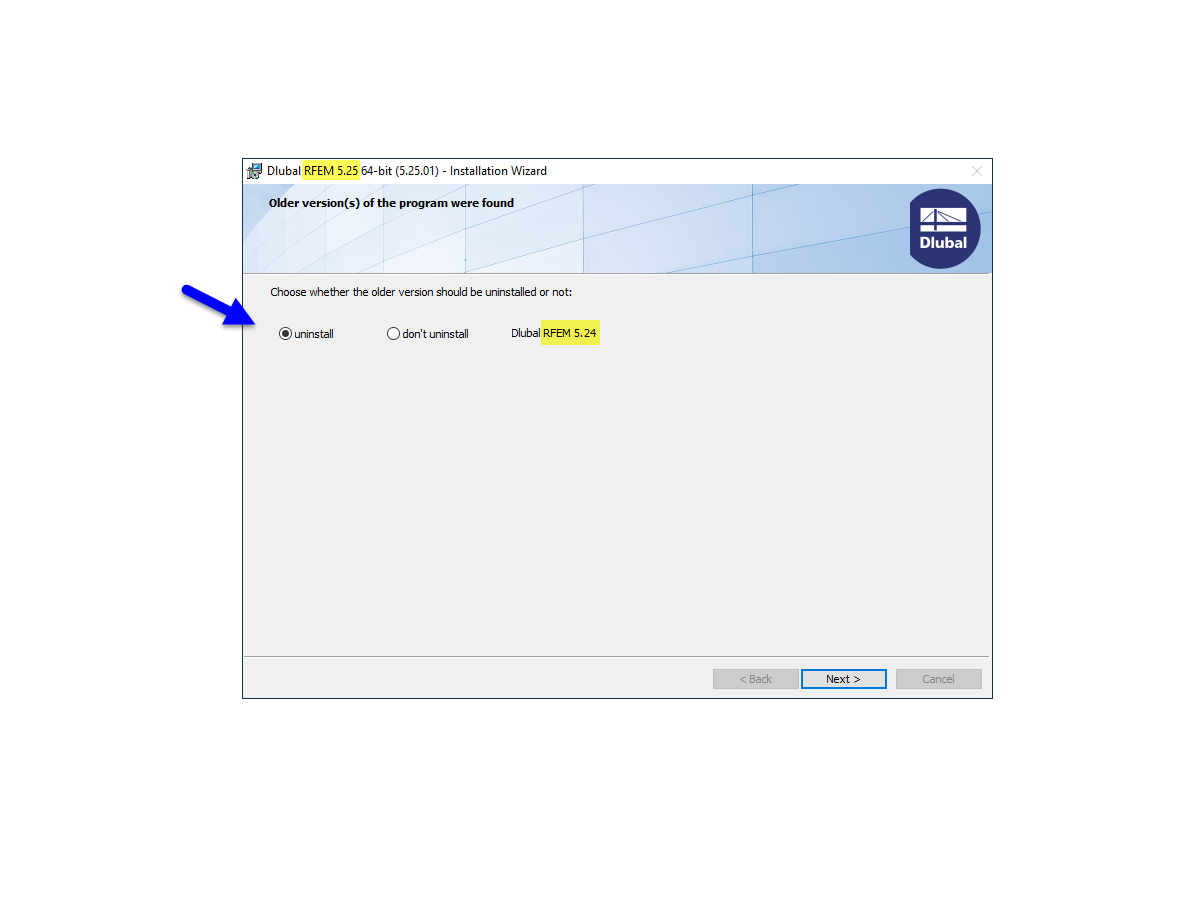 Disinstallazione della versione precedente