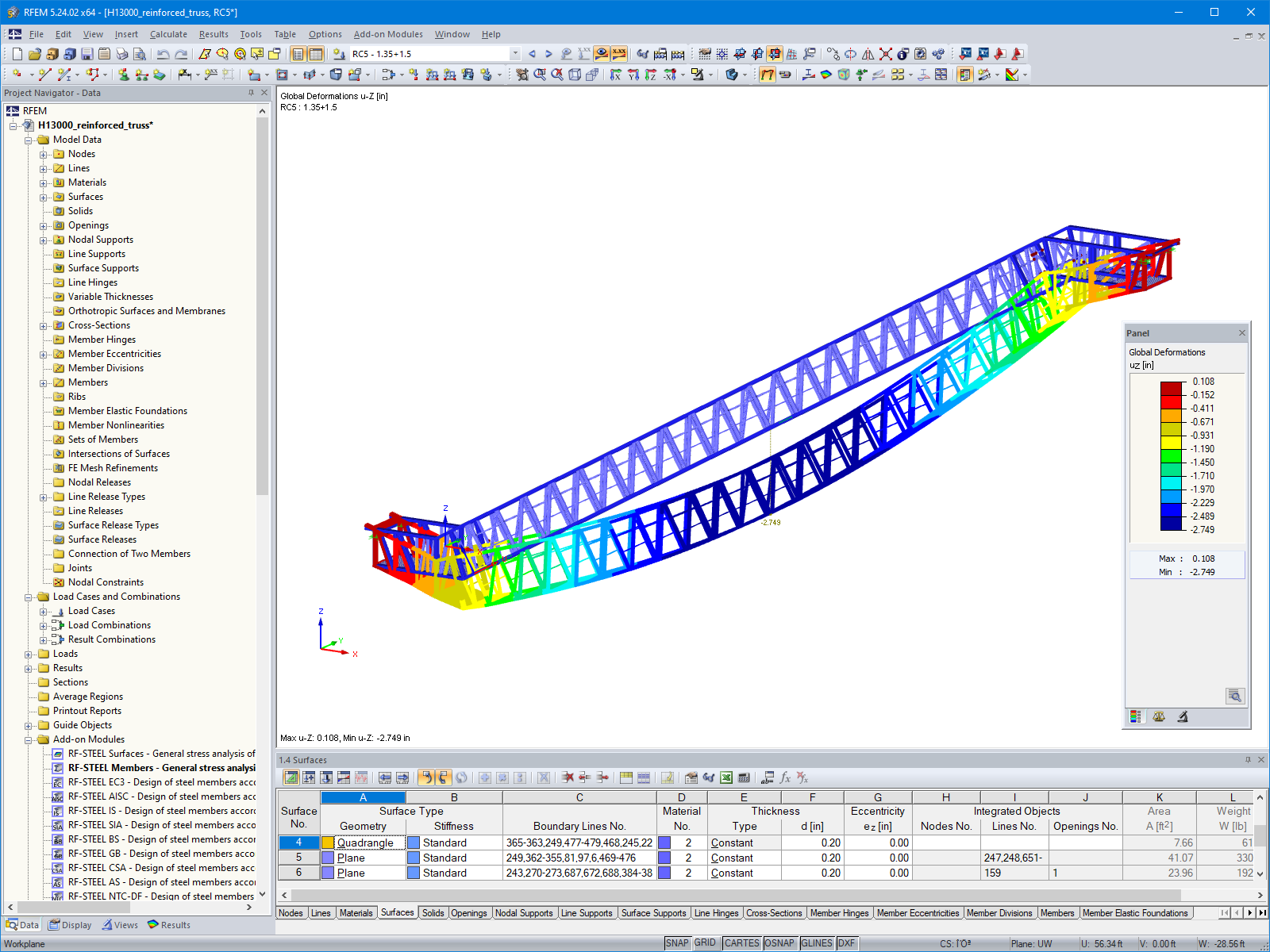 Modello di trave reticolari per scale mobili RFEM con deformazioni (© Giant KONE Elevator Co., Ltd.)