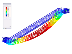 Modello di scala mobile a traliccio con animazione di deformazione in RFEM (© Giant KONE Elevator Co., Ltd.)