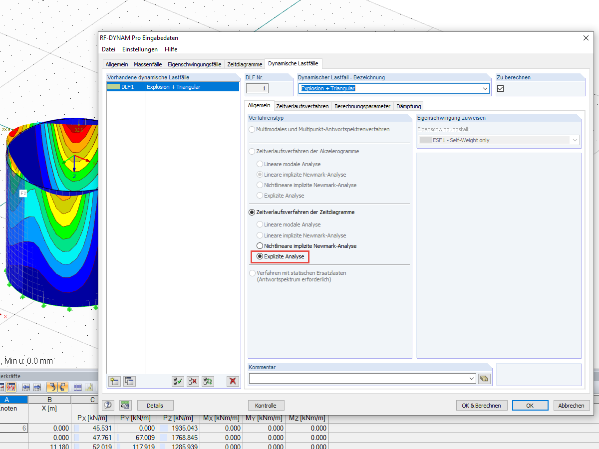 Selezione dell'analisi esplicita in RF-DYNAM Pro