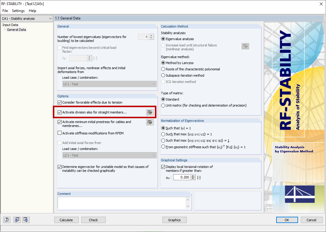 Attivazione della divisione dell'asta in RF-STABILITY
