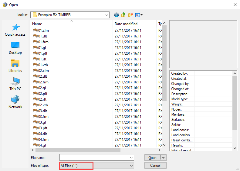 Opzione per filtrare i tipi di file