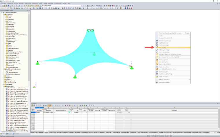 Funzione "Mostra il form-finding preliminare" nel menu di scelta rapida