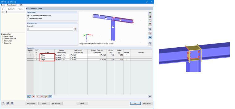 Collegamento della trave all'ala della colonna