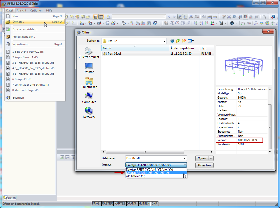 Apertura del file RSTAB in RFEM
