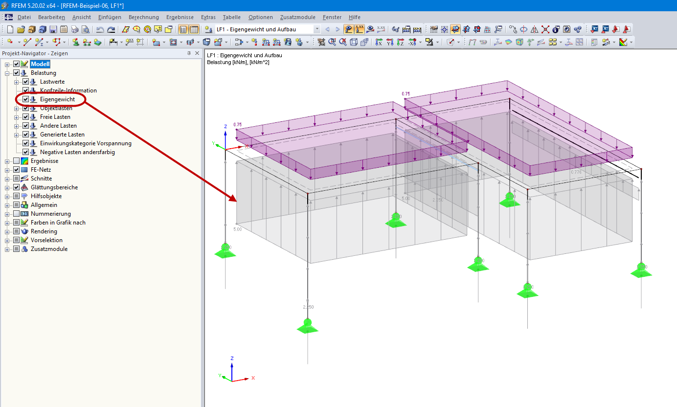 Attivazione del controllo grafico del peso proprio