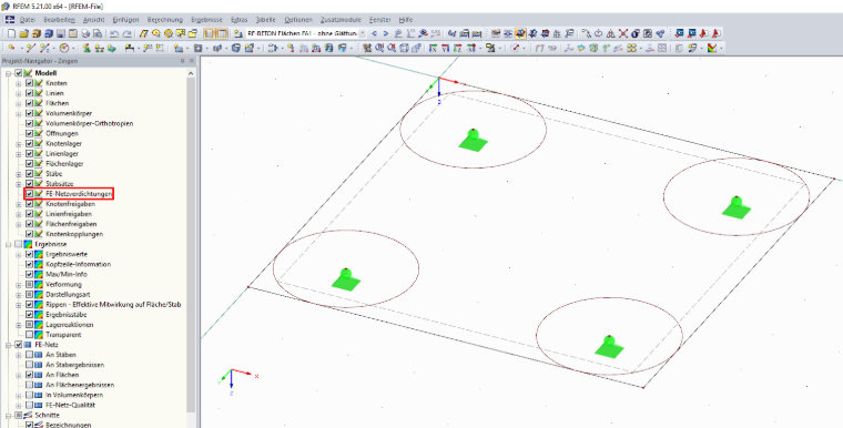 Visualizza navigatore con visualizzazione attivata del perfezionamento mesh EF
