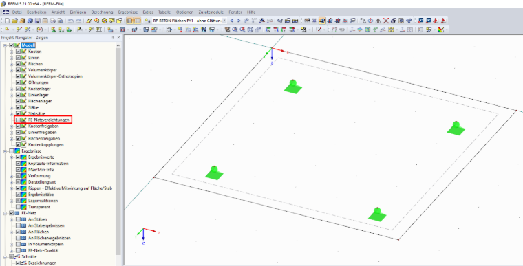 Visualizza navigatore con visualizzazione disattivata del perfezionamento mesh EF