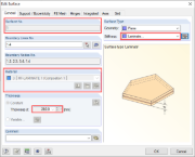 Finestra di dialogo "Modifica superficie" della superficie n. 1 con rigidezza di RF-LAMINATE [*S14647729*]