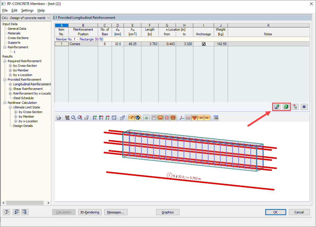 Armatura nel modulo aggiuntivo RF-CONCRETE Columns