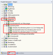 Impostazioni per la visualizzazione del sistema di assi in Display Navigator