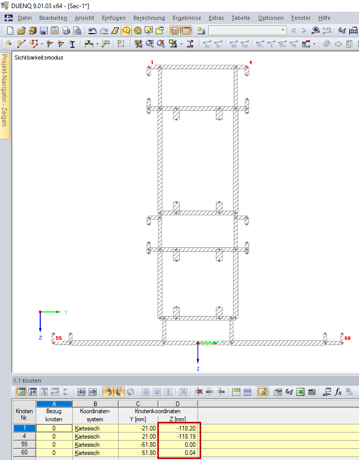Coordinate Z differenti della sezione trasversale